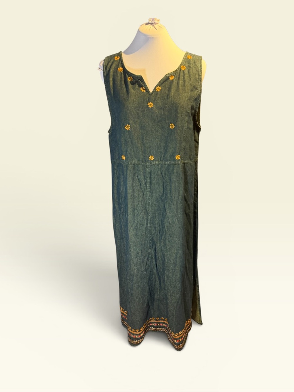 Sleeveless Black Embroidered Midi Dress - Floral Accent
